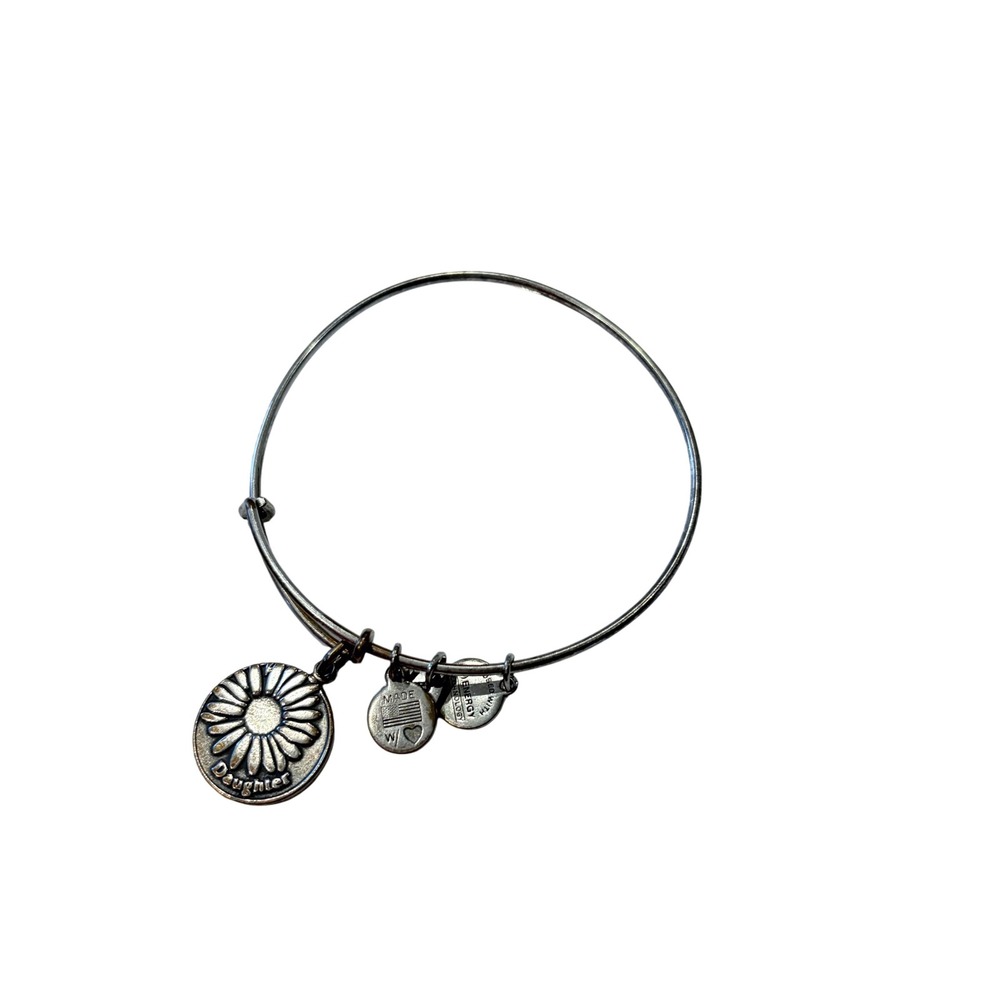 Alex and Ani Daughter Daisy Charm Bangle Bracelet Silver‎ Tone Expandable